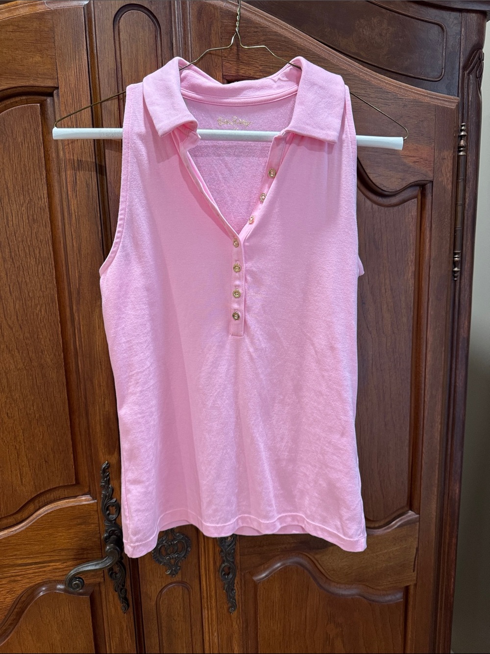Lilly Pulitzer Sleeveless Pink Polo with Gold Buttons